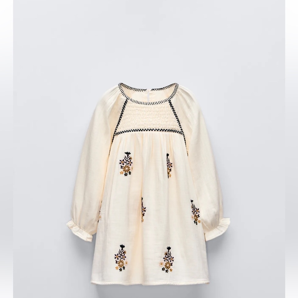 Embroidered Cream Kids Dress